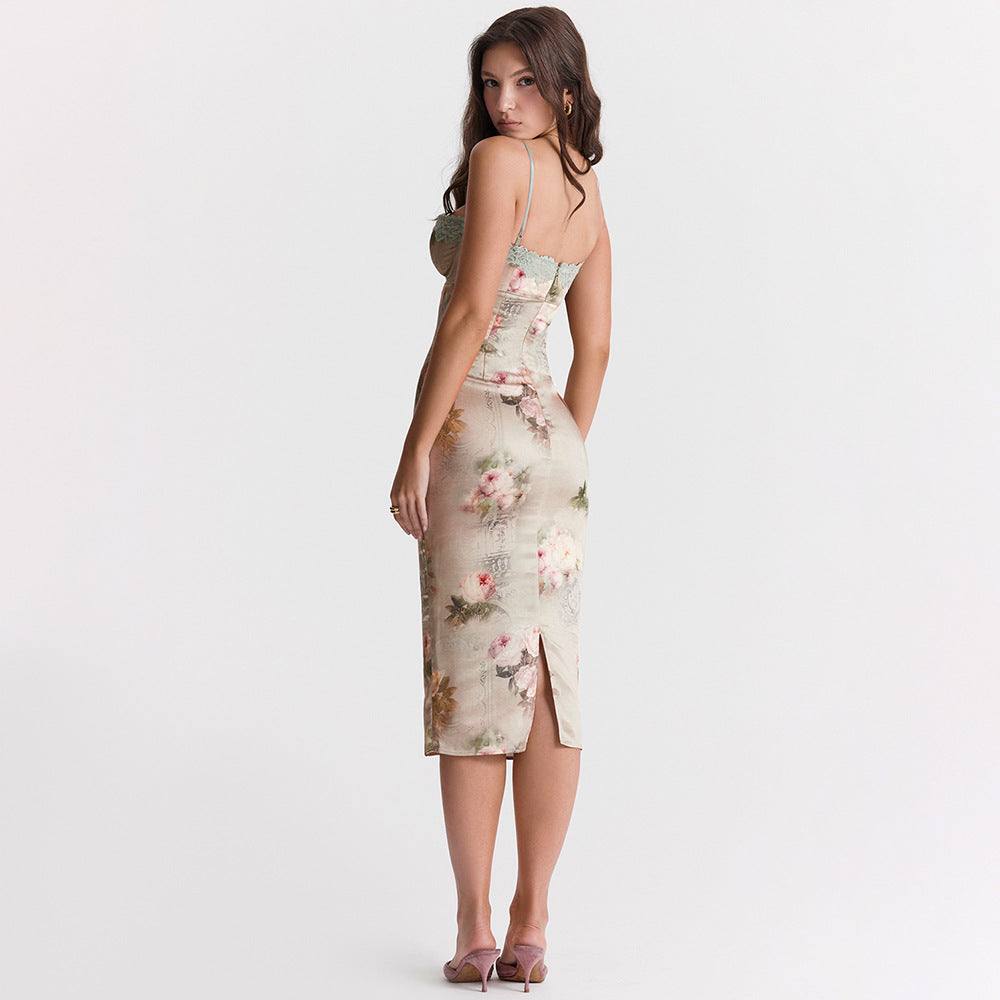 Sexy Lace Suspender Midi Dress