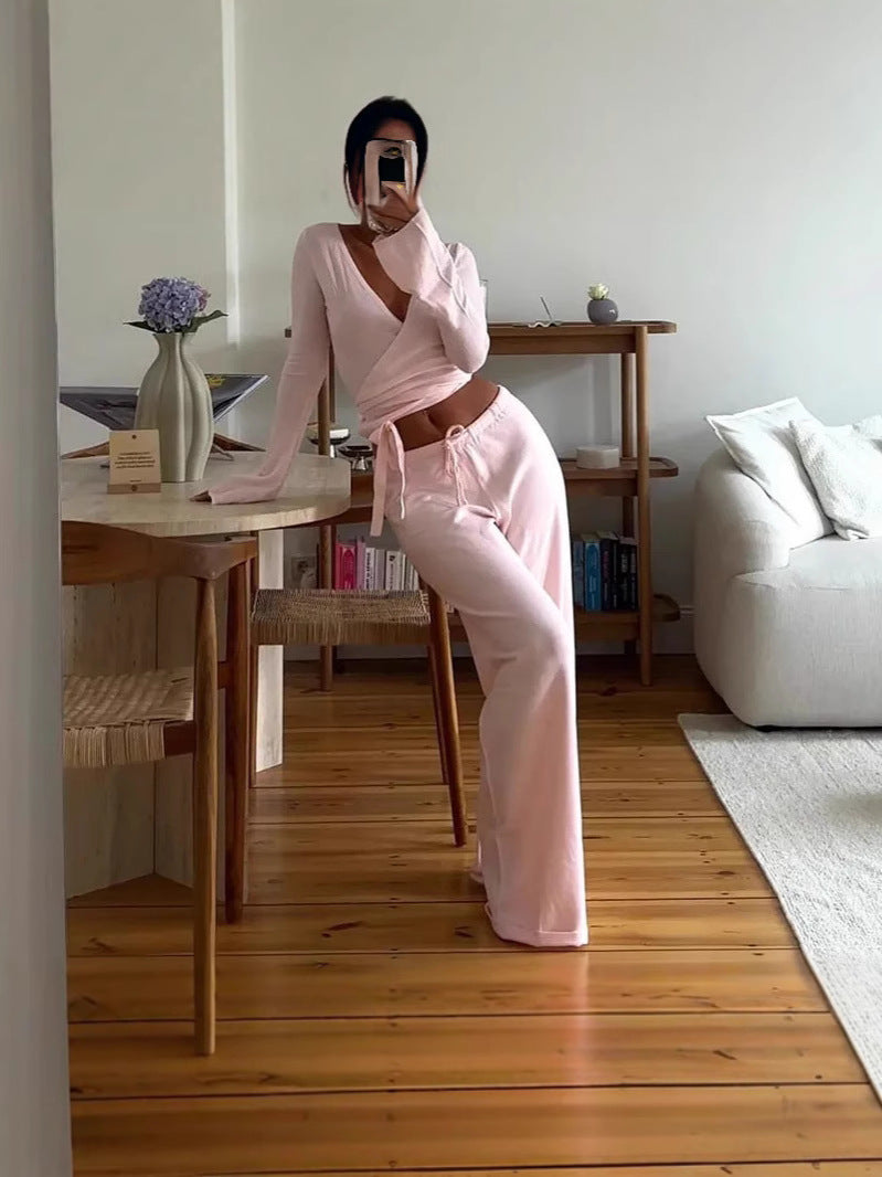 Casual Lace-up Bell Sleeve Top