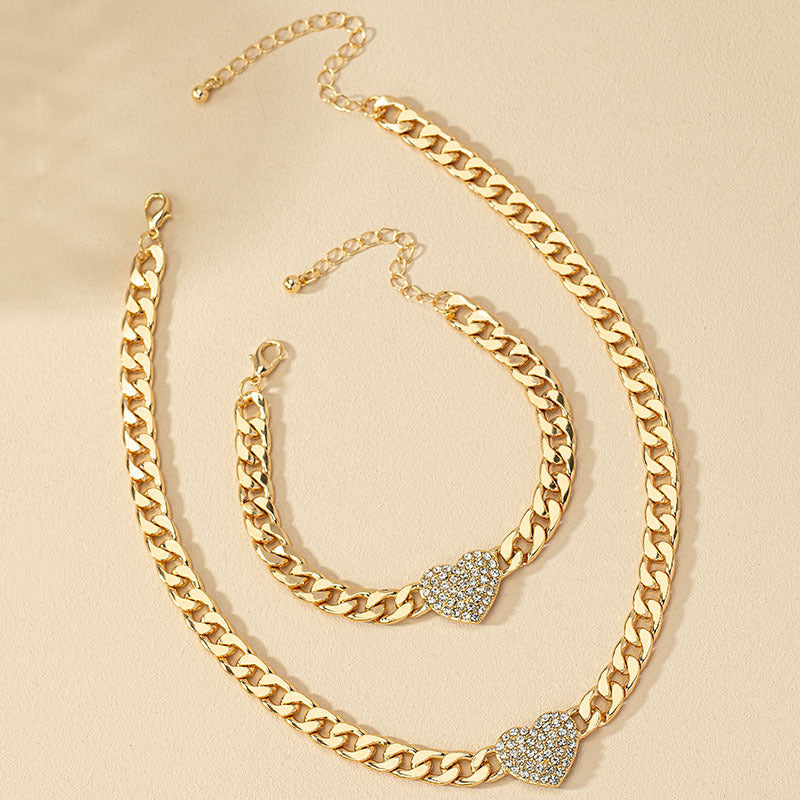 French Retro Fashion Commuter Diamond Love Bracelet Necklace suit