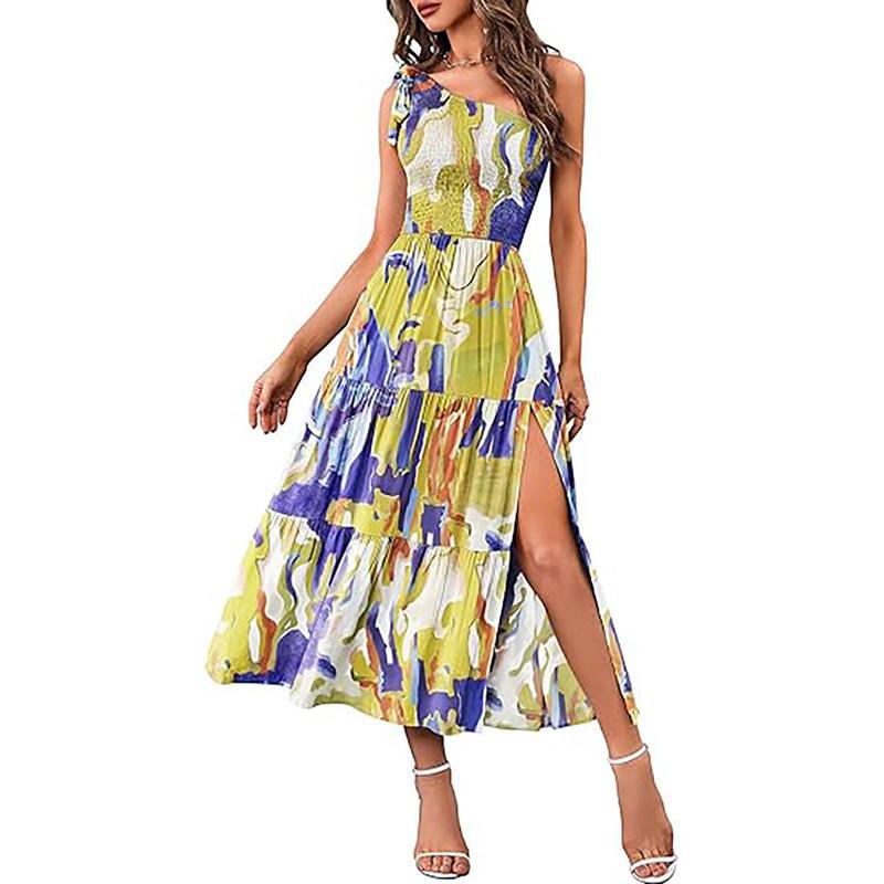 Single-shoulder sleeveless knitted wrap skirt