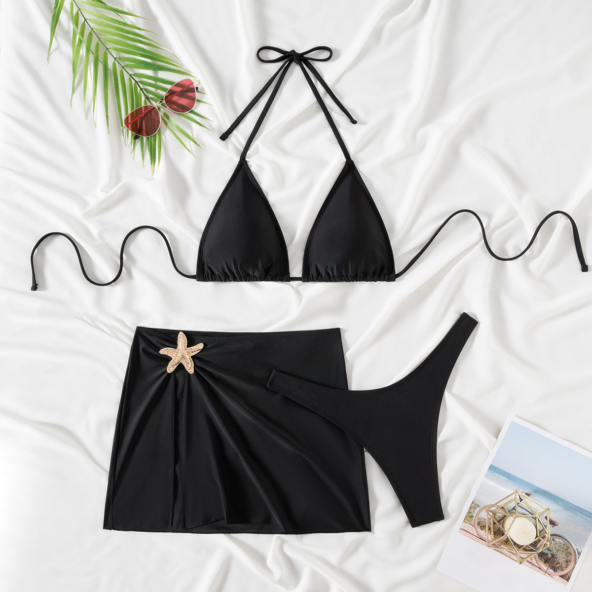 High Waist Slit Three-Piece Bikini Swimsuit