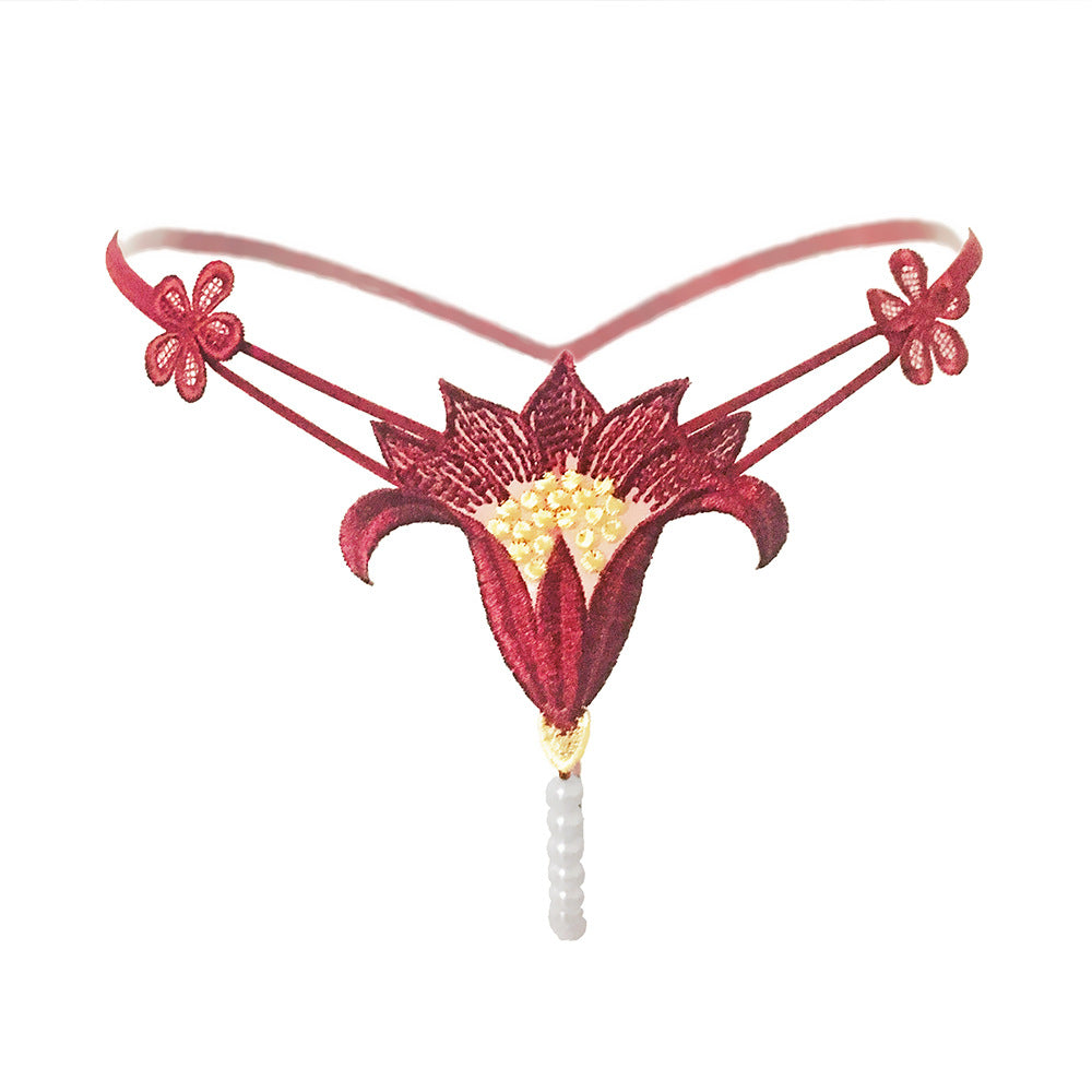 Sexy and hot hollowed-out pearl one-string romantic underwear