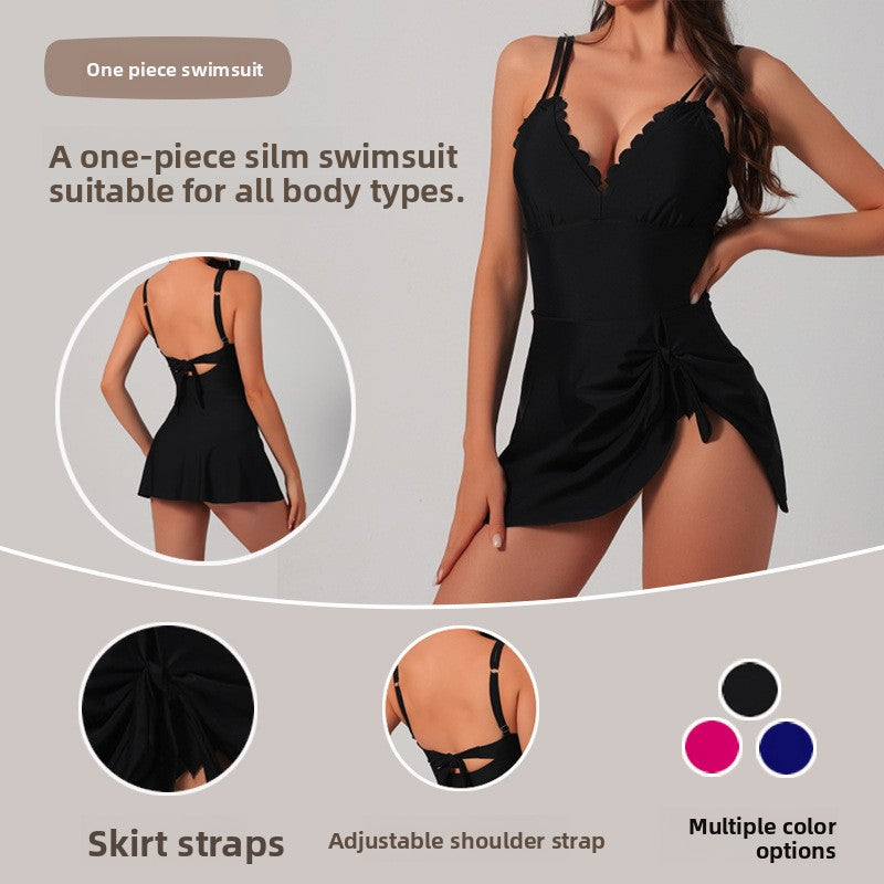 New V Neck Back Strap Slim Fit Asymmetrical Skirt