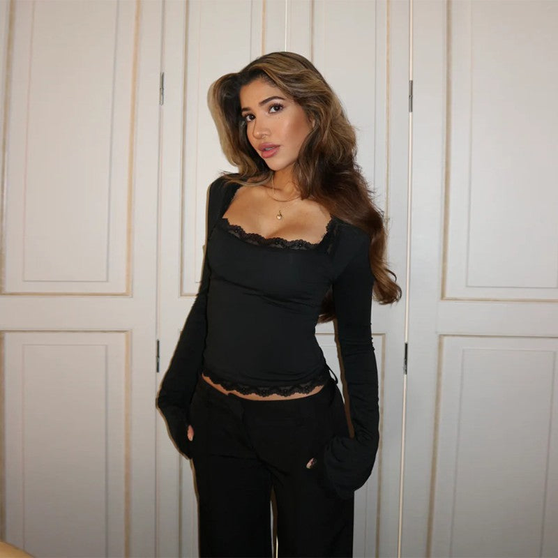 Women's Lace Long Sleeve Bell Sleeve Top