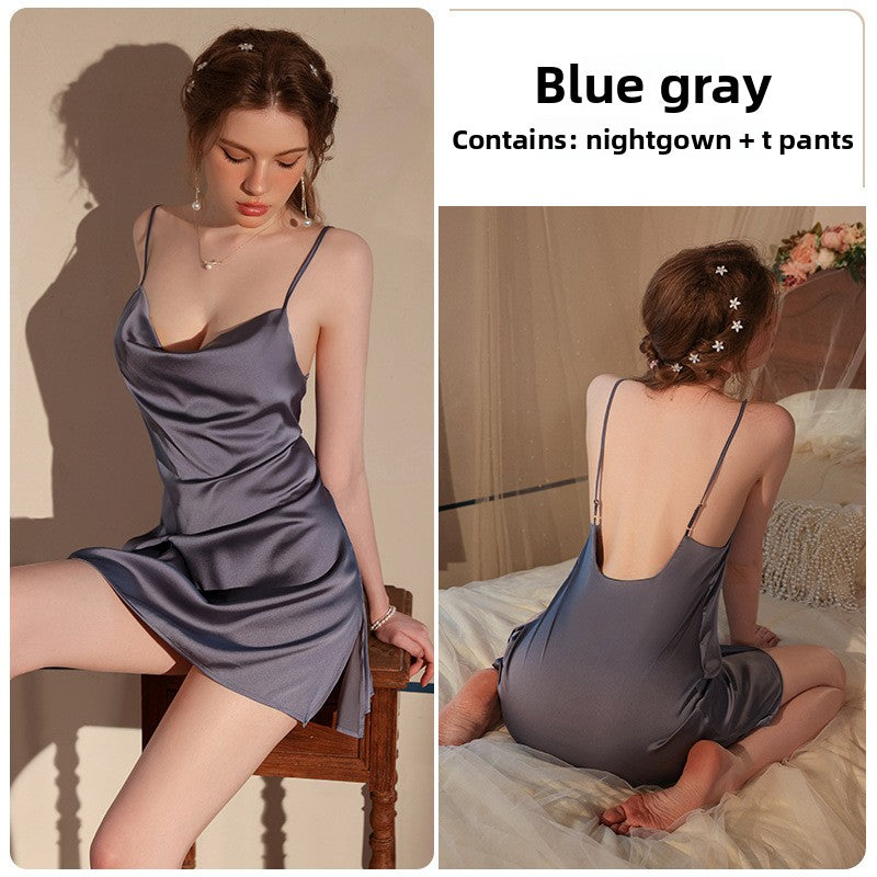 Strap ice silk nightgown