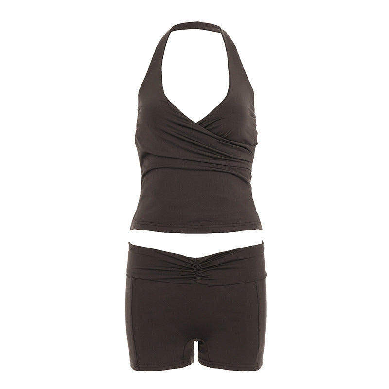 Solid-color halter yoga top