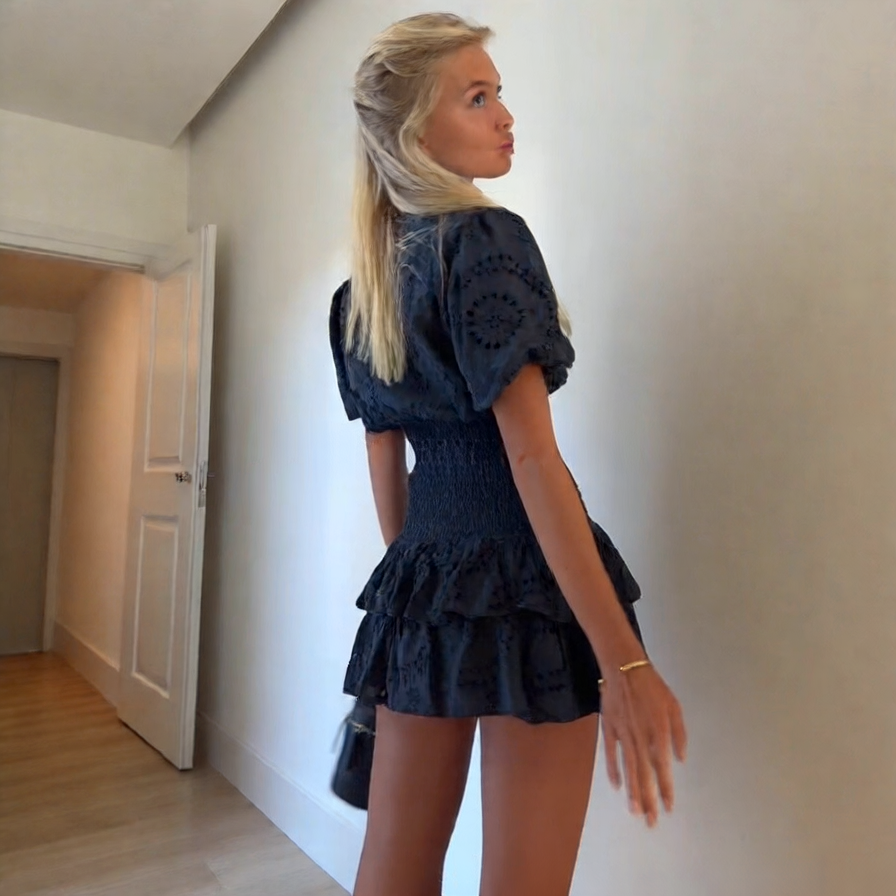 Floral Embroidery Tiered Strapless Dress