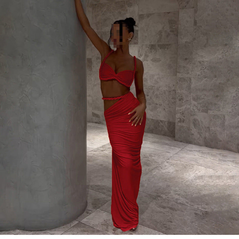 Sexy Pleated Hollow Tight Rope Suspender Dress