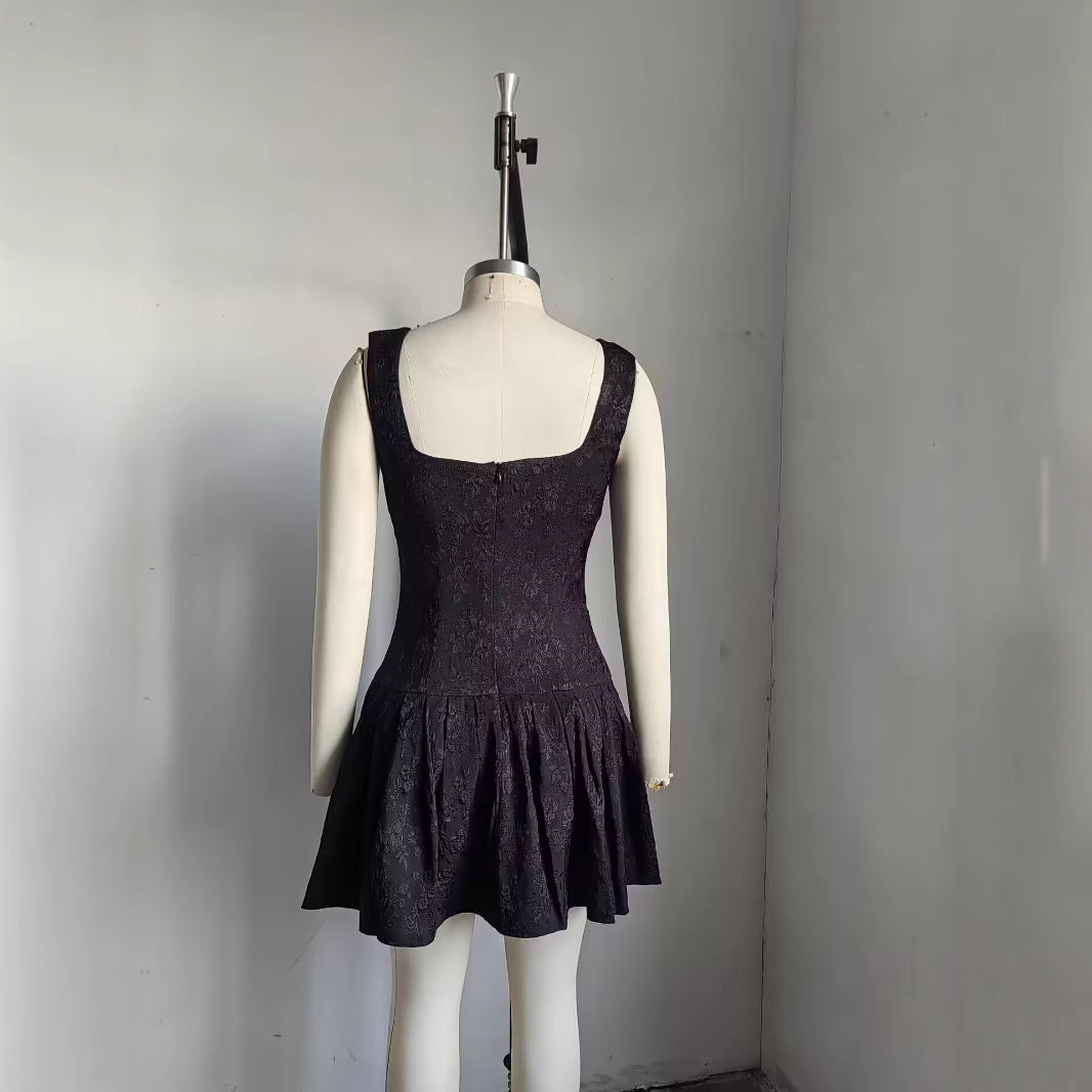 Black jacquard evening dress