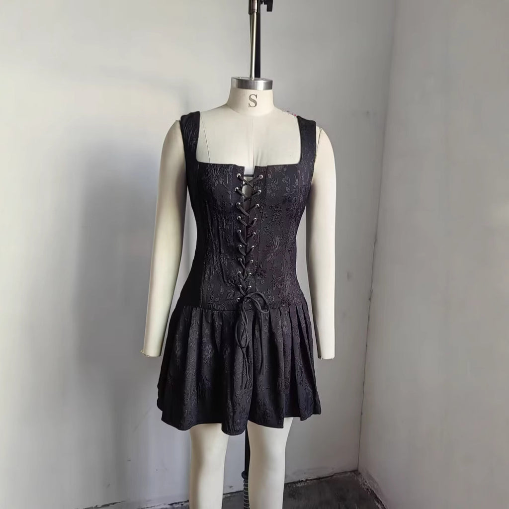 Black jacquard evening dress