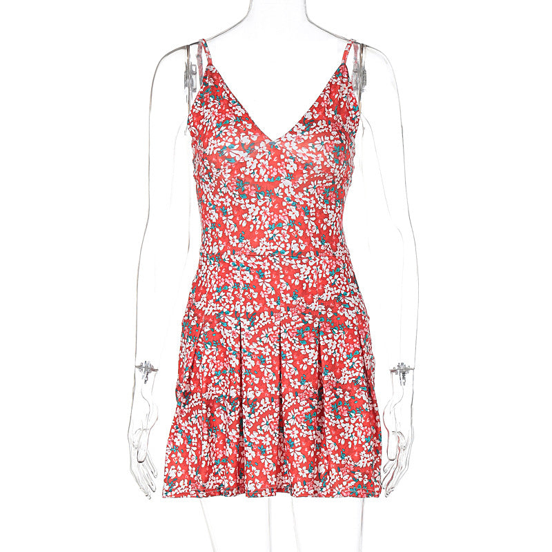 V-neck casual fashion floral women's Sling dress dress