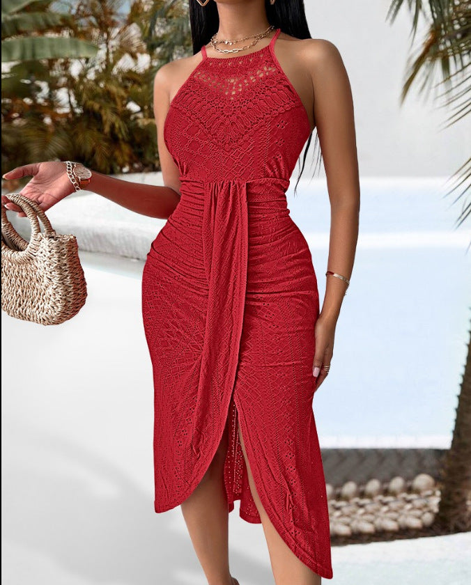 Neck-length sleeveless irregular skirt dress