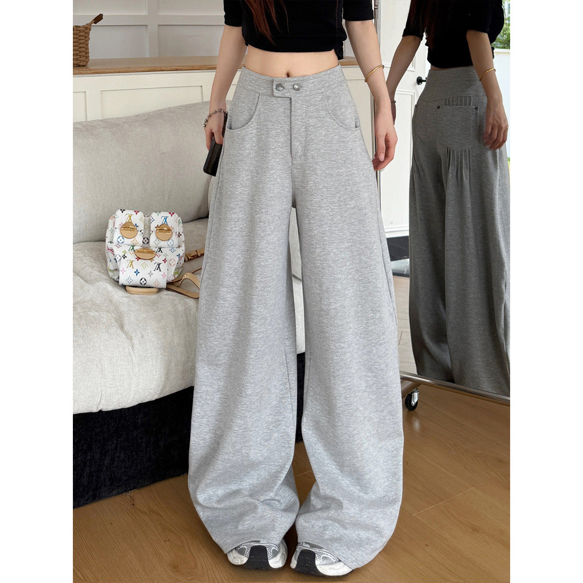 Womens Wide-Leg Sweatpants High Waisted Casual Pants