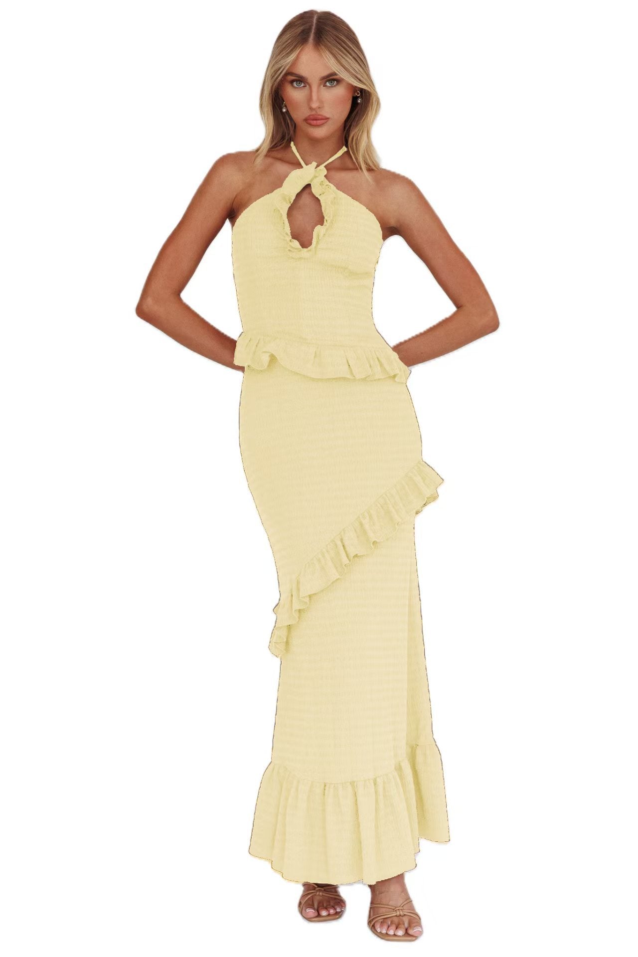 Deep V-neck long dress in dark style