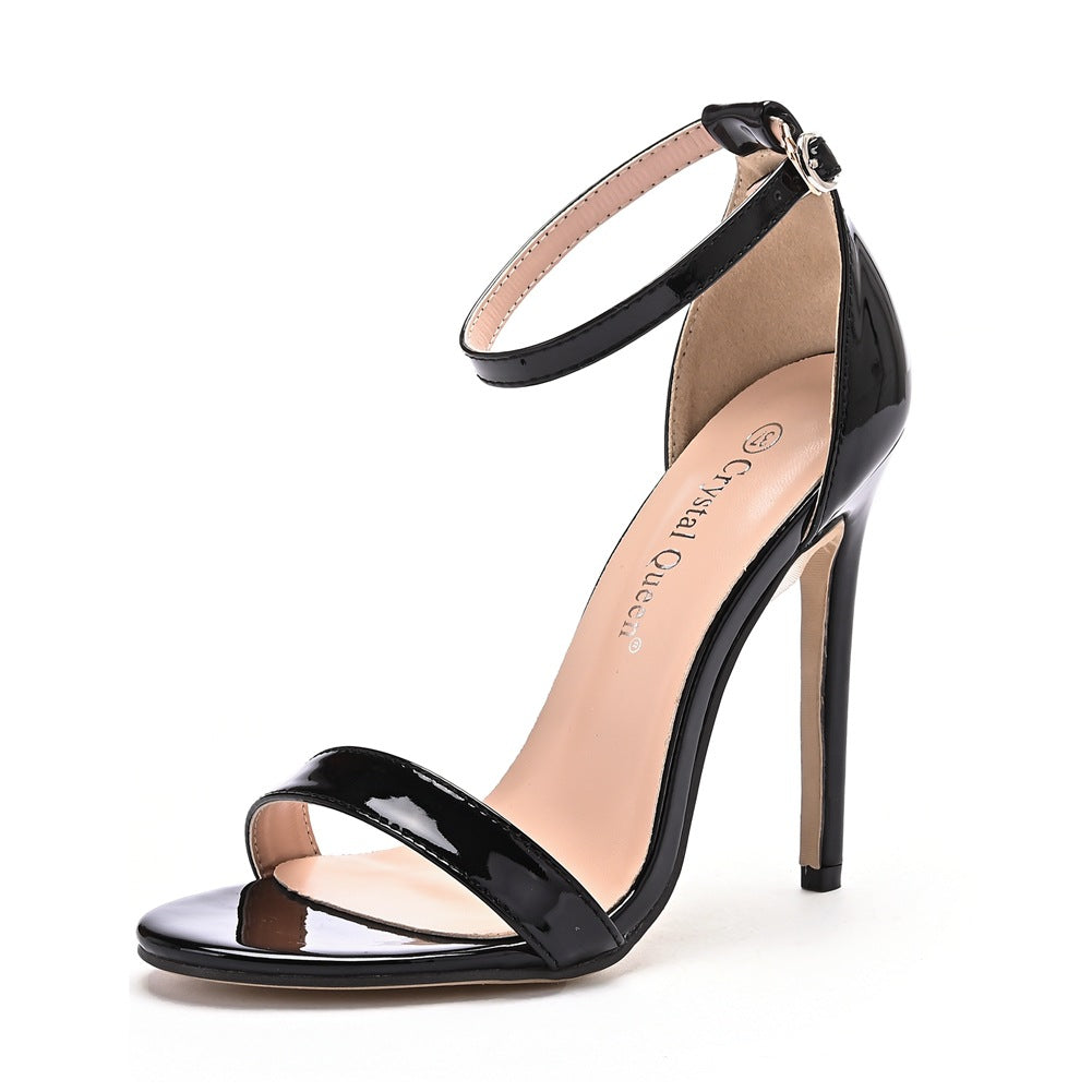 Black large-size high-heeled sandals