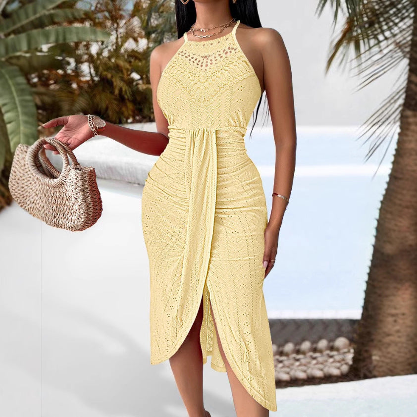 Neck-length sleeveless irregular skirt dress