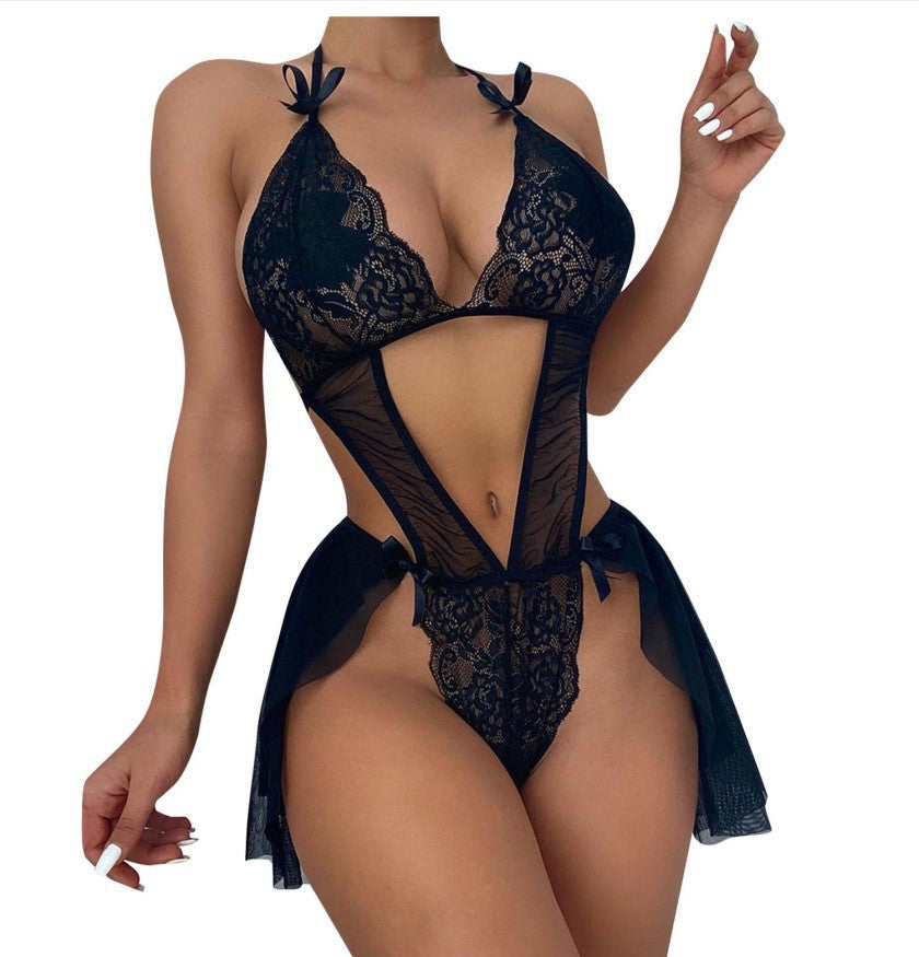 Hollow-Out Mesh Lingerie Set