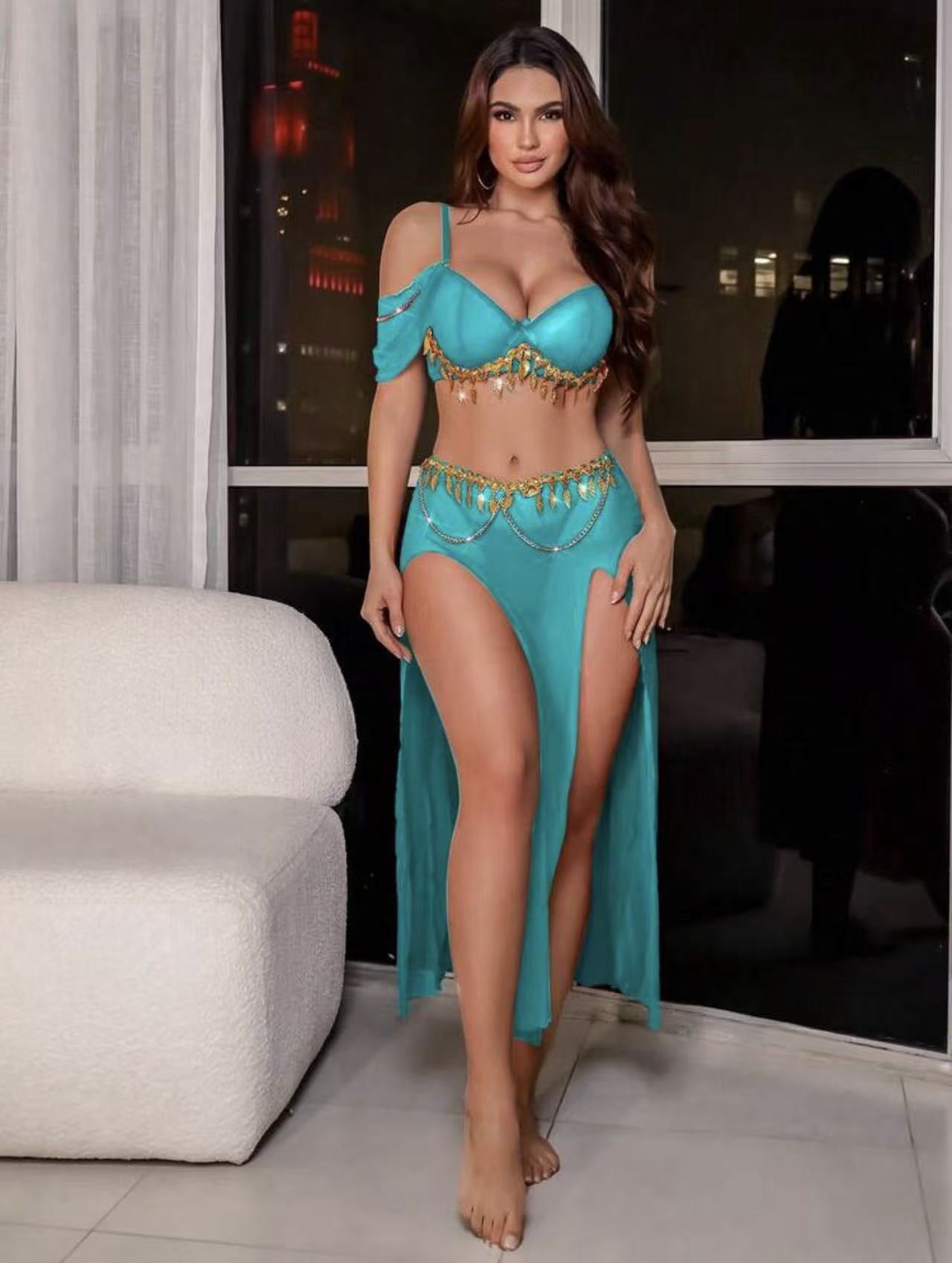 Tassel sequined lace mini skirt for women