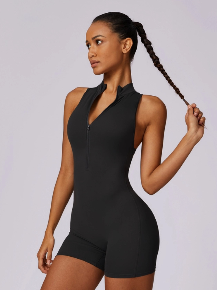 Womens One-Piece Fitness Jumpsuit with Built-in Chest Pad