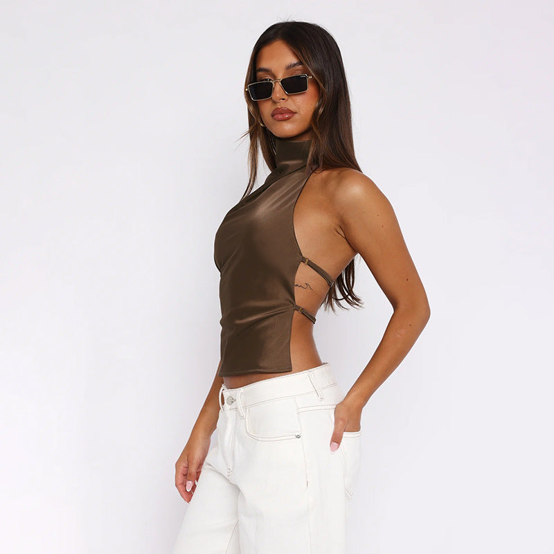 Hot girl all-match satin backless top women