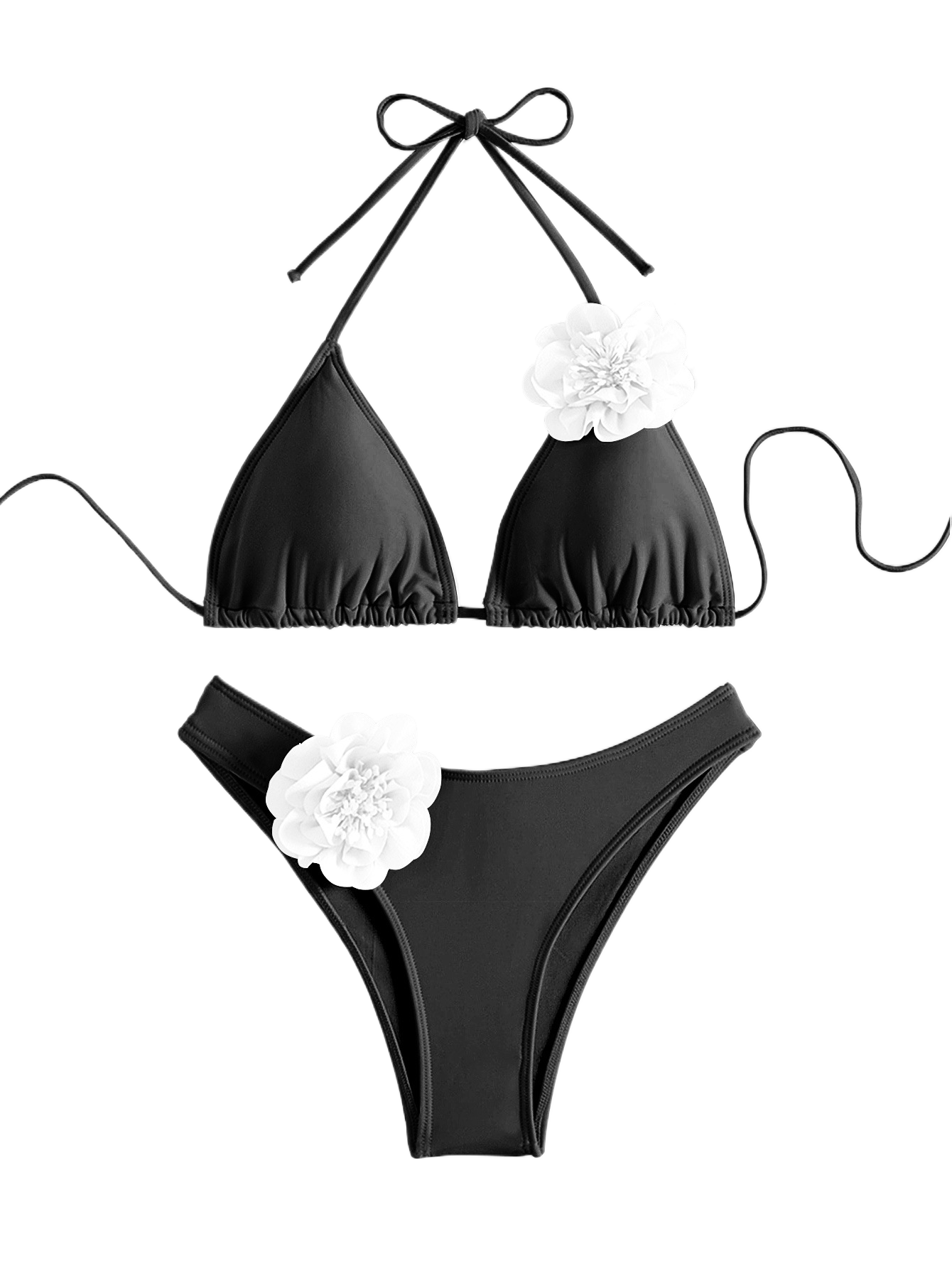 Solid Color Sexy Three-Dimensional Flower Bikini