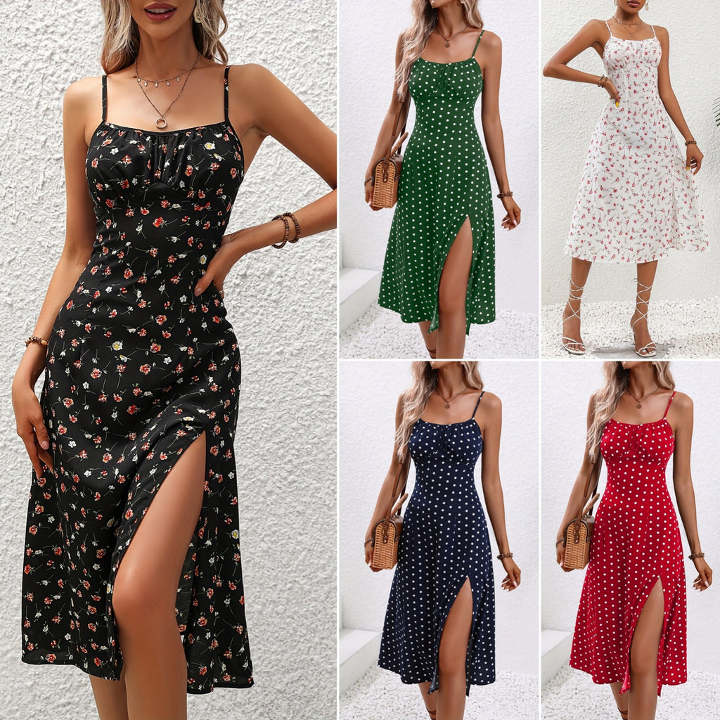 sexy suspenders slit floral dress