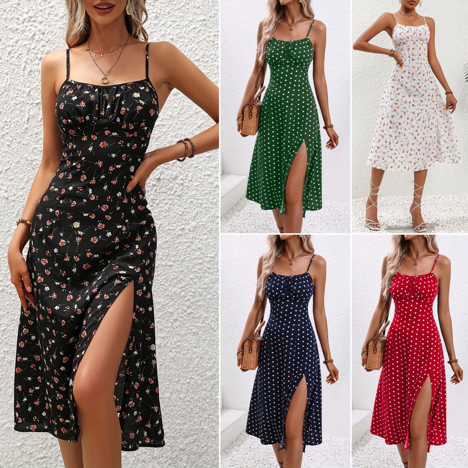 sexy suspenders slit floral dress