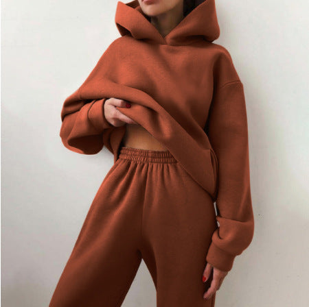 Solid-color hooded sweatshirt set