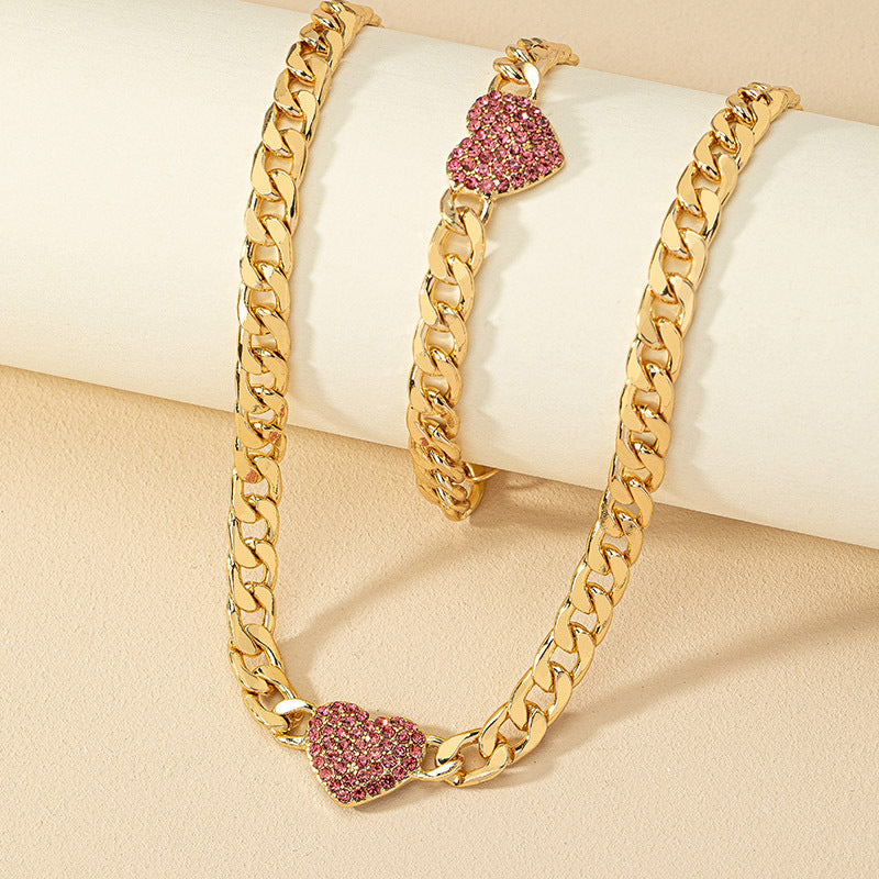 French Retro Fashion Commuter Diamond Love Bracelet Necklace suit