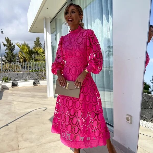 Sexy cutout long-sleeved stand-collar dress