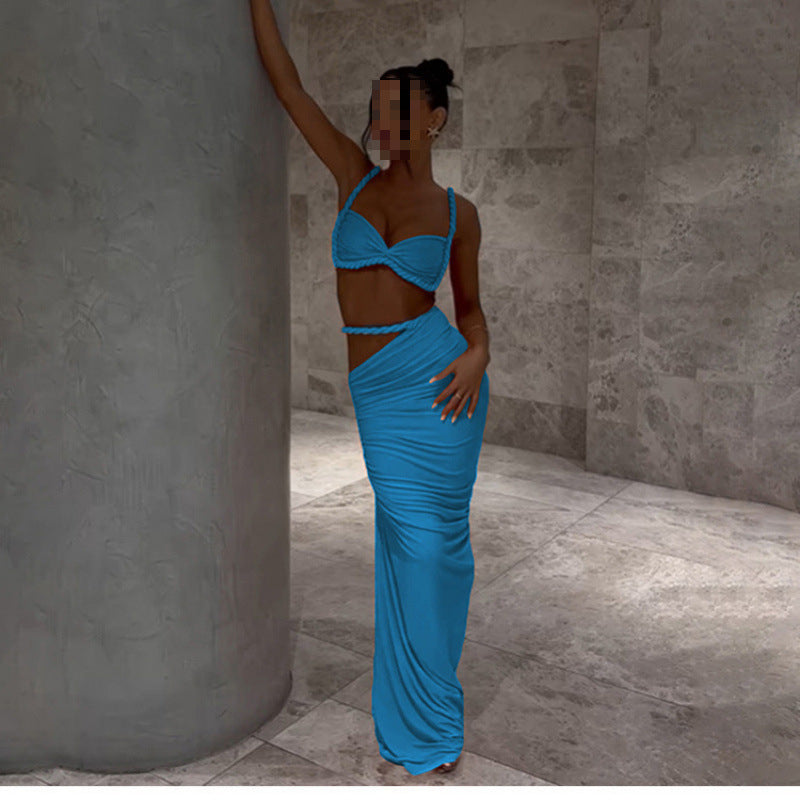 Sexy Pleated Hollow Tight Rope Suspender Dress