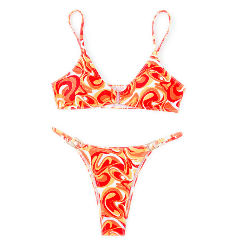 Solid Color Ribbed Bikini Set for Women