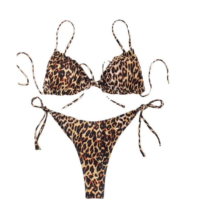 Pleated Leopard Print Bikini Set