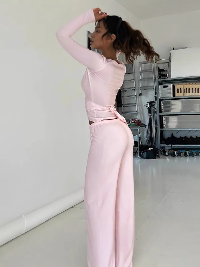 Casual Lace-up Bell Sleeve Top