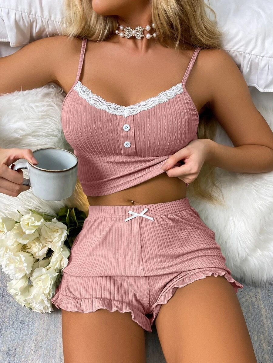 Lace Trim Women's Pajama Set