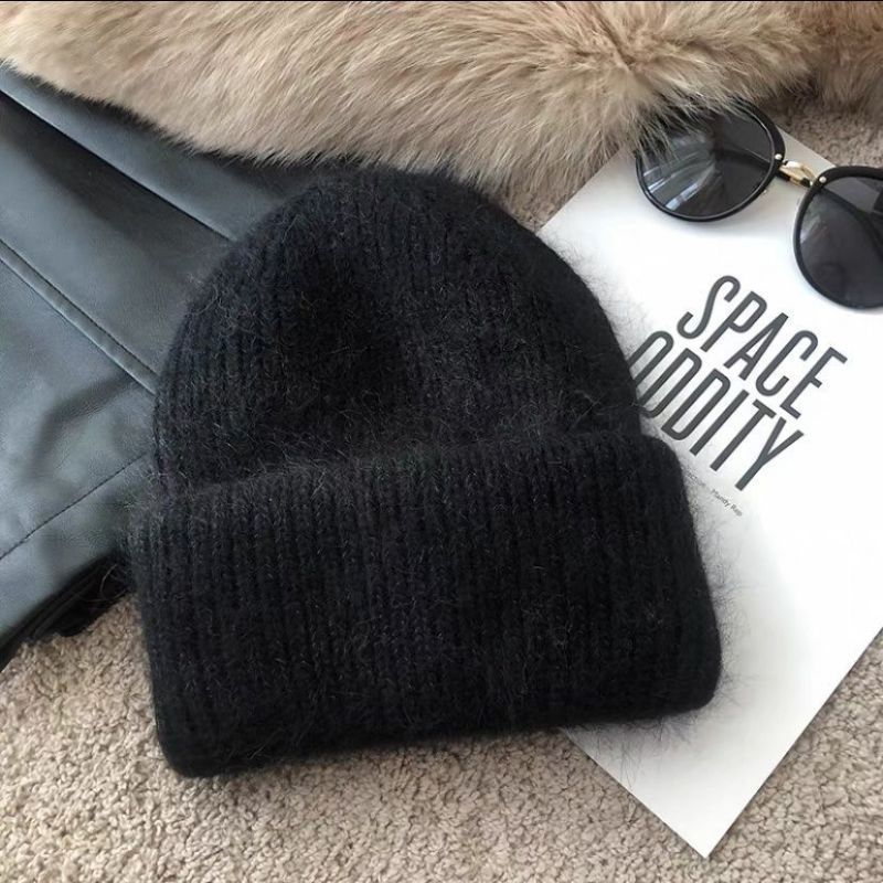 Luxury Rhinestone Angora Rabbit Fur Knitted Winter Hat