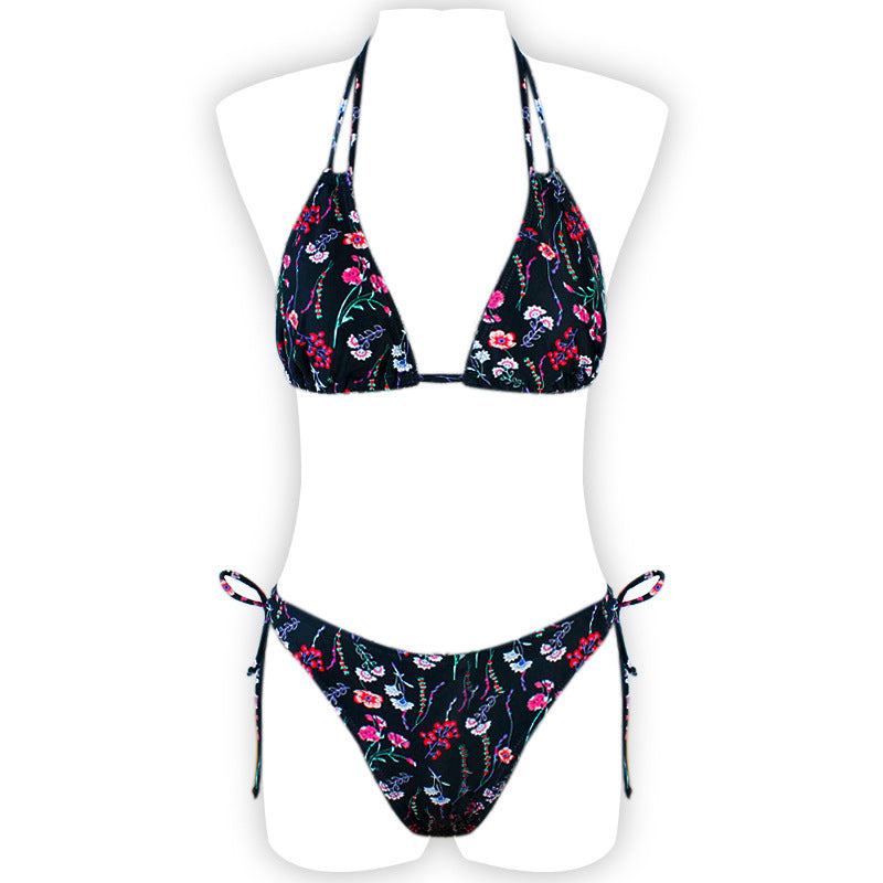 Printed Neck Lace-Up Swimsuit
