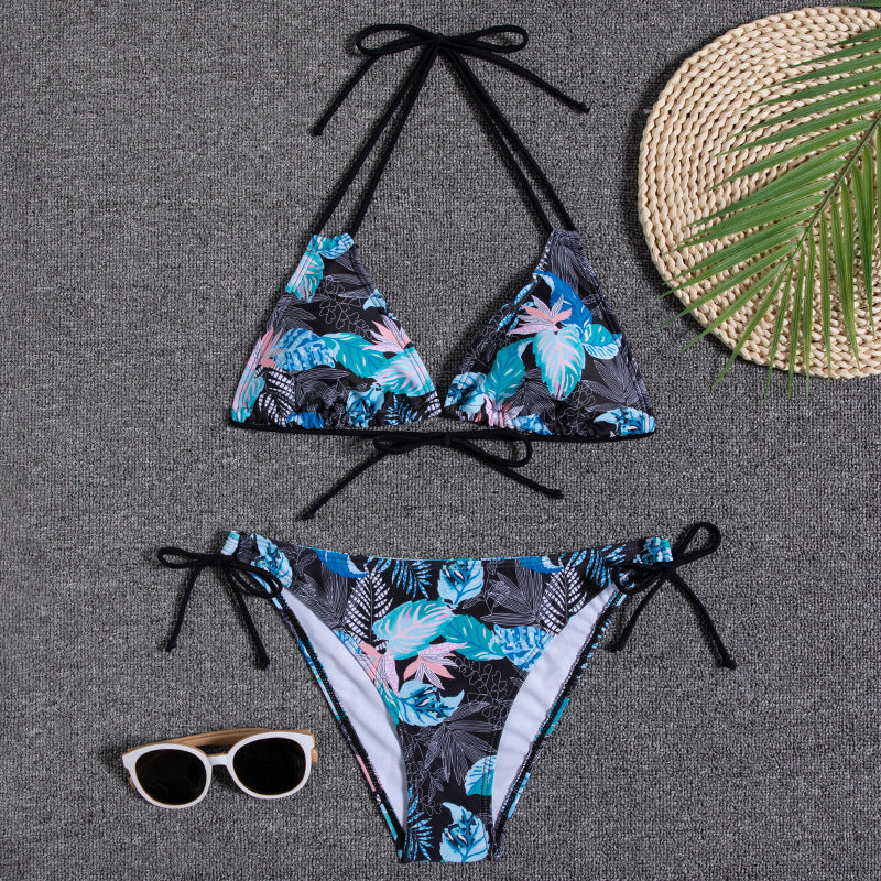 Printed Neck Lace-Up Swimsuit