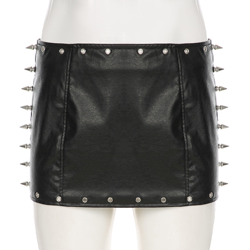 Fashion Rock Solid Color PU Leather Mini Skirt