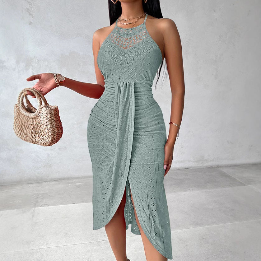 Neck-length sleeveless irregular skirt dress