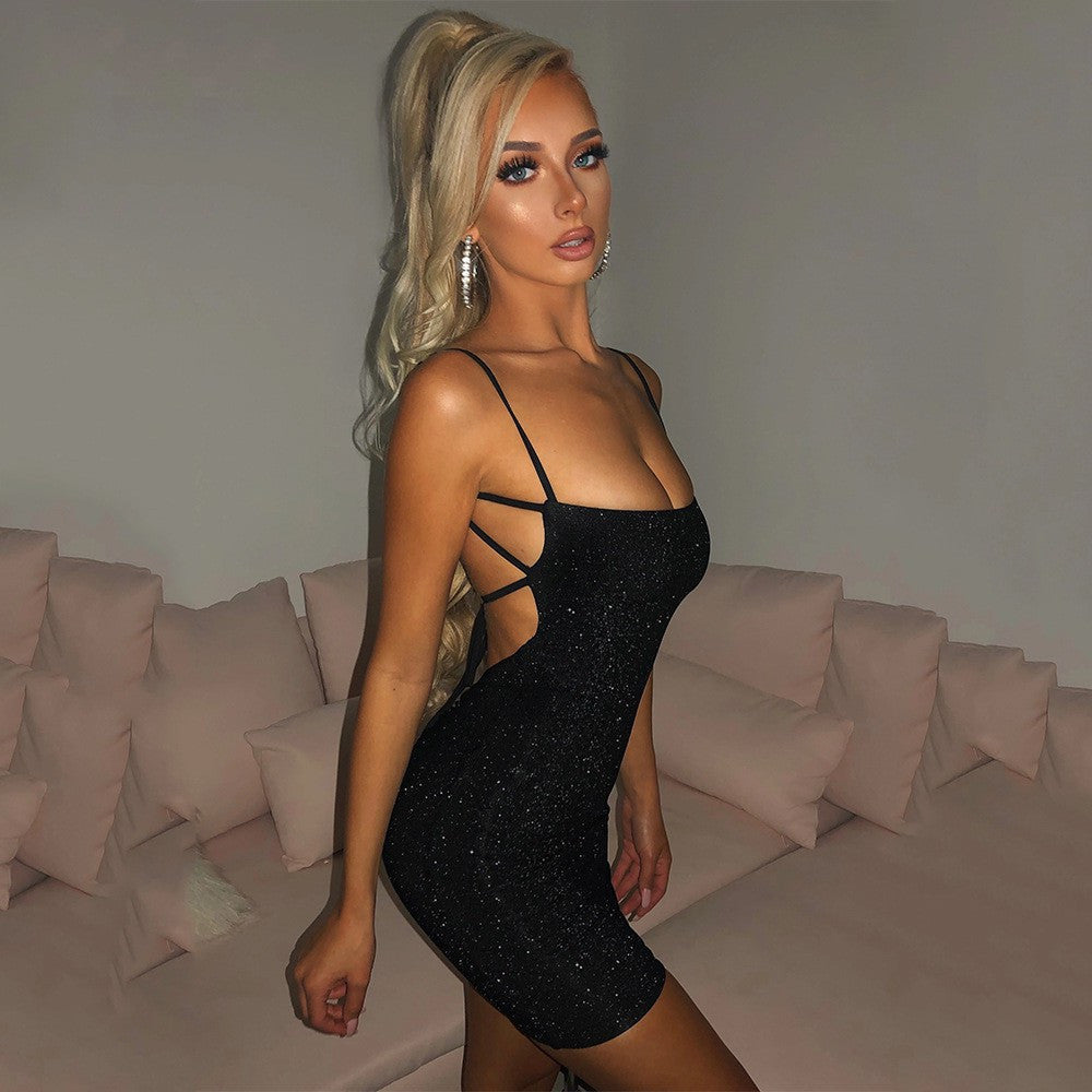 Metallic sequined halter top and high-waisted skirt