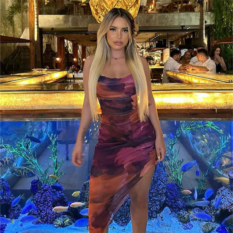 Sexy Backless Pleated Split Midi Dress