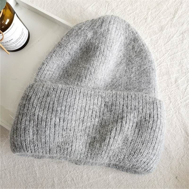 Luxury Rhinestone Angora Rabbit Fur Knitted Winter Hat