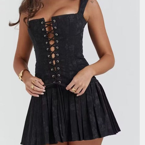 Black jacquard evening dress