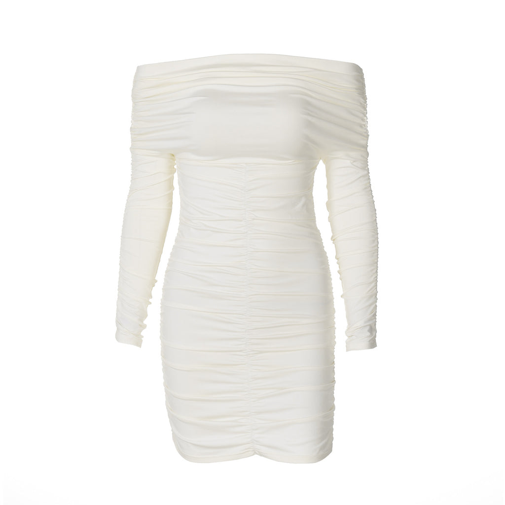 Fashion One-Shoulder Pleated Bodycon Dress