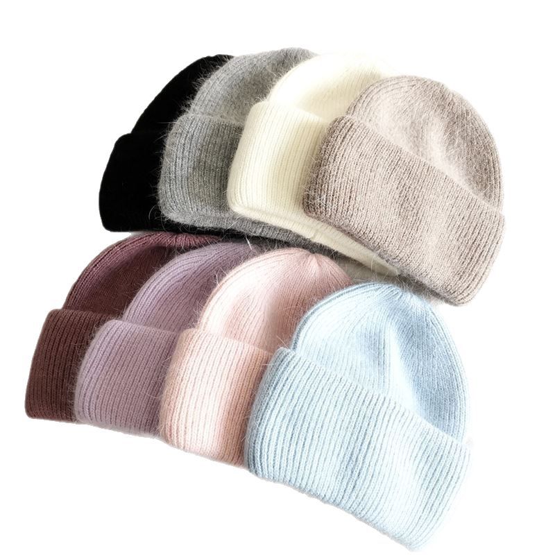 Luxury Rhinestone Angora Rabbit Fur Knitted Winter Hat