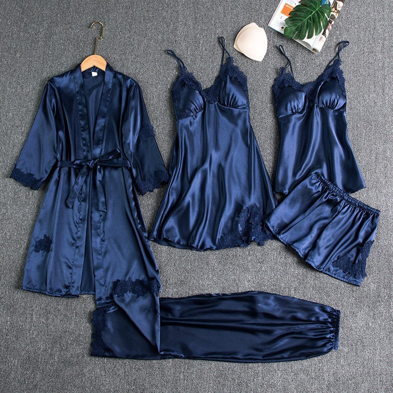Womens Silk-like Pajama Set Batwing Sleeve Lounge Wear