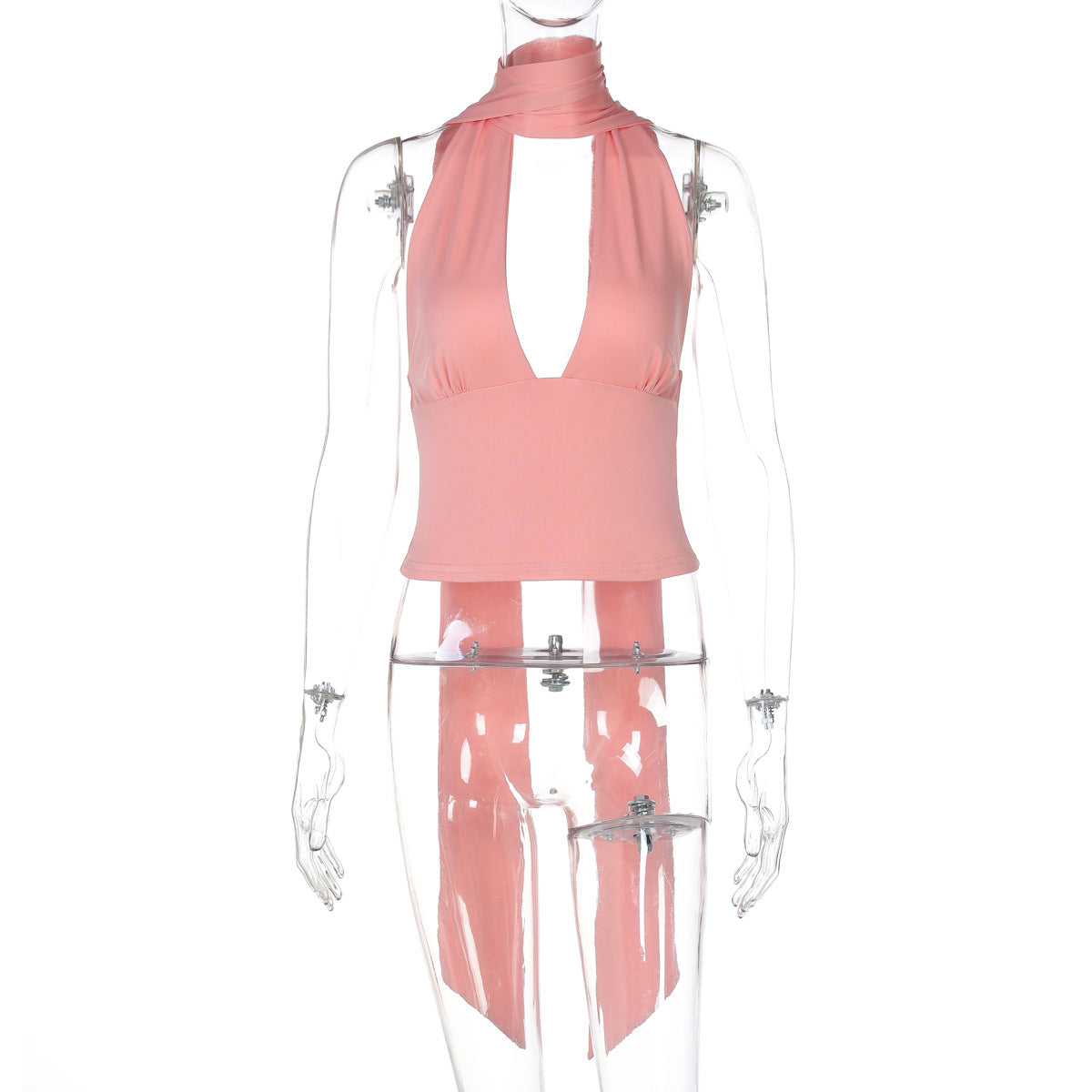 Sexy necktie strap low-cut halter top