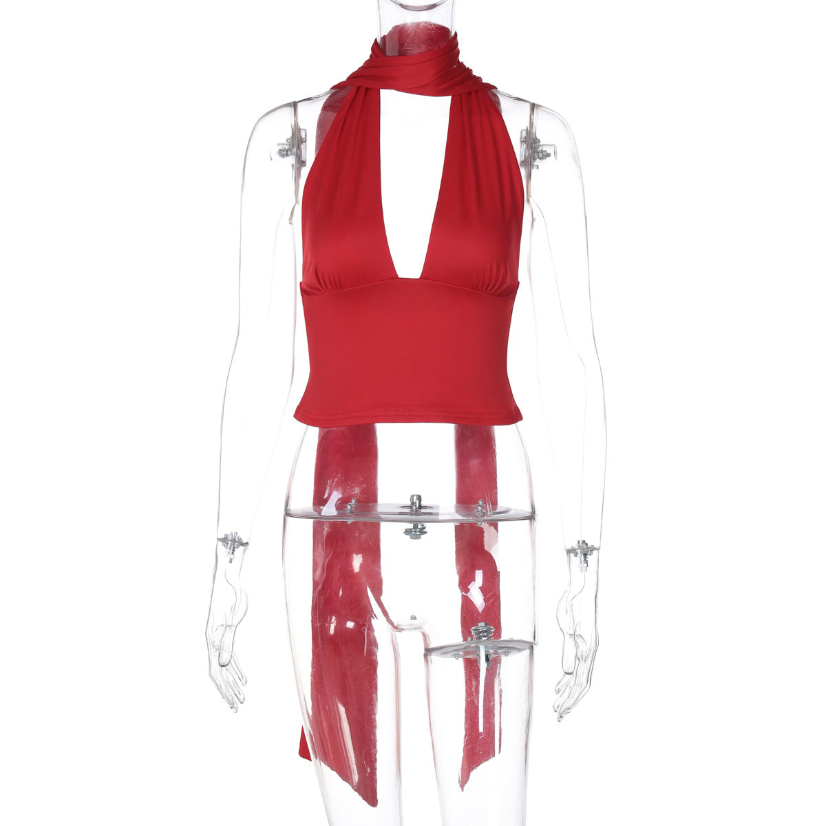 Sexy necktie strap low-cut halter top