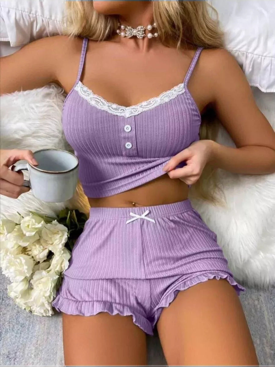 Lace Trim Women's Pajama Set